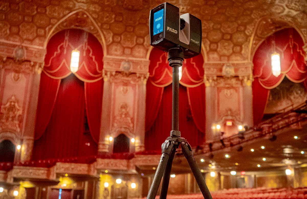Preevue’s LiDAR Laser Scanning hardware maps out King’s Theatre in Brooklyn, New York. Photo: Preevue Ltd Preevue’s LiDAR Laser Scanning hardware maps out King’s Theatre in Brooklyn, New York. Photo: Preevue Ltd
