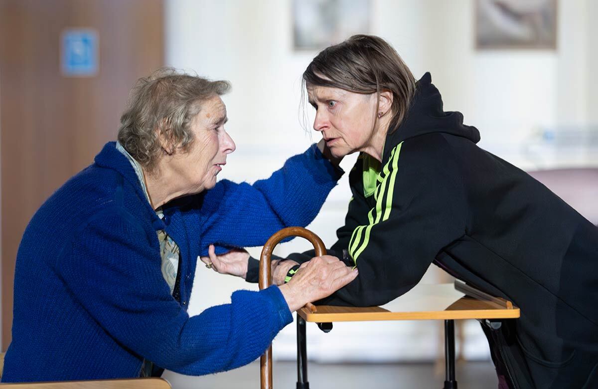 Linda Bassett and Hayley Carmichael in Care at the Young Vic, London. Photo: Johan Persson Linda Bassett and Hayley Carmichael in Care at the Young Vic, London. Photo: Johan Persson