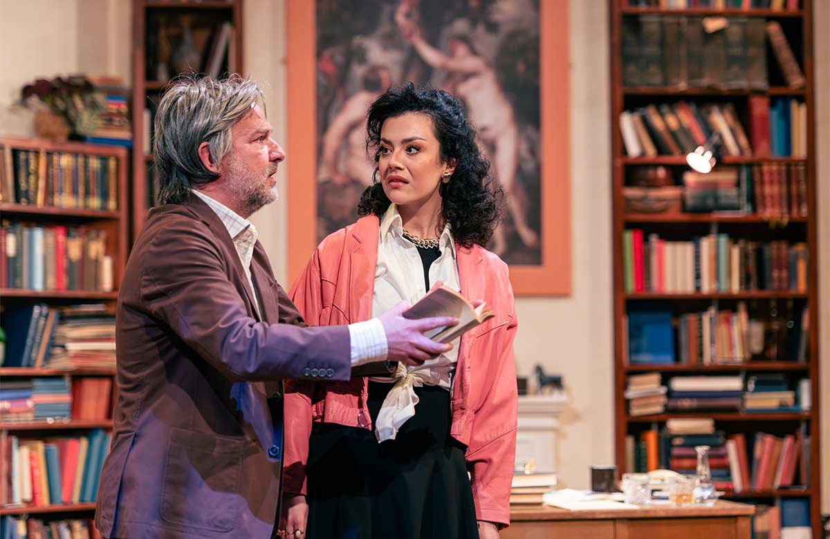 Richard Conlon and Grace Galloway in Educating Rita at Dundee Rep Theatre. Photo: Tommy Ga-Ken Wan