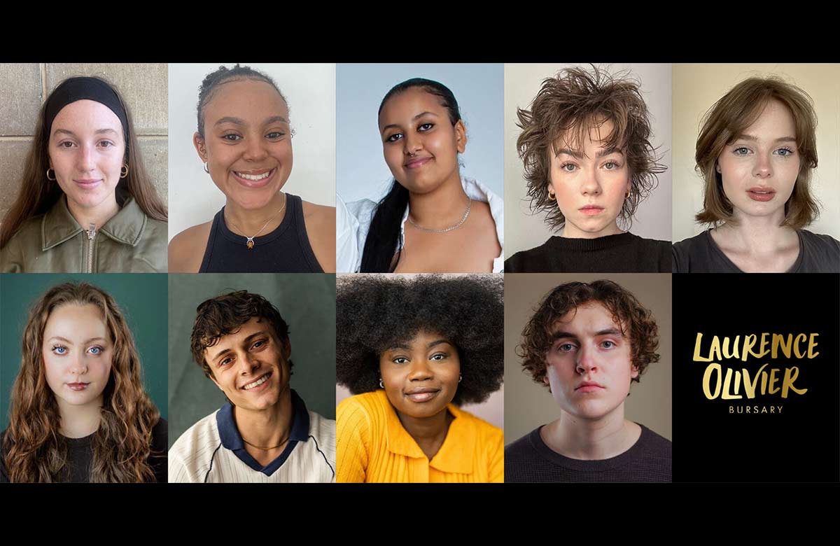 The 2026 Laurence Olivier Bursary recipients. Top row L-R: Phoebe Douglas, Asante Finley, Jay Gherie, Charlotte Jameson, Bonnie Lowden. Bottom row L-R: Annie McGinn, Finley Miller, Jola Olajide, Jack Wright