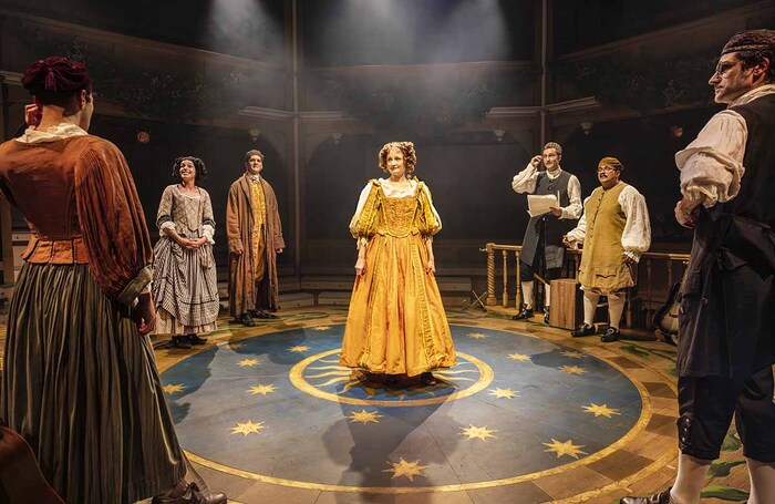 Rose Shalloo (centre) and the cast of Nell Gwynn at Shakespeare North Playhouse, Prescot. Photo: Pamela Raith