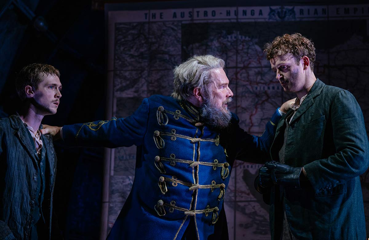 Stanley Morgan, Marc Wootton and Christopher Walley in Archduke at the Royal Court Theatre, London. Photo: Helen Murray Stanley Morgan, Marc Wootton and Christopher Walley in Archduke at the Royal Court Theatre, London. Photo: Helen Murray