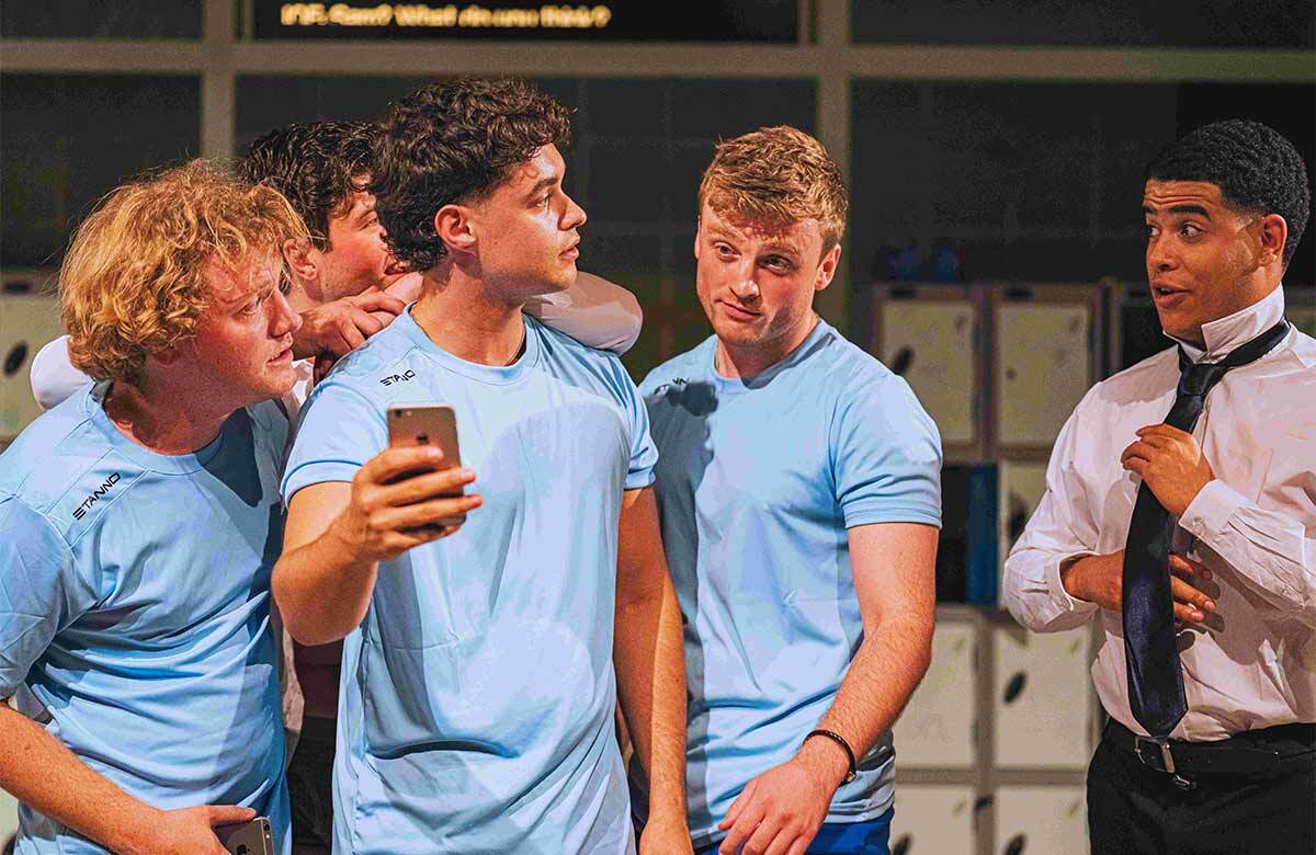 Ethan Thomas, Luke Rhodri, Jonathan Houlston, Harry Lynn and Jude Blake in Physical Education at Swansea Grand Theatre. Photo: Kirsten McTernan Ethan Thomas, Luke Rhodri, Jonathan Houlston, Harry Lynn and Jude Blake in Physical Education at Swansea Grand Theatre. Photo: Kirsten McTernan
