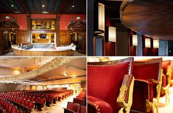 The upper circle bar, and the pit bar ceiling and lighting (top); fresh seating in the auditorium (bottom). Photos: Anneleen Lindsay