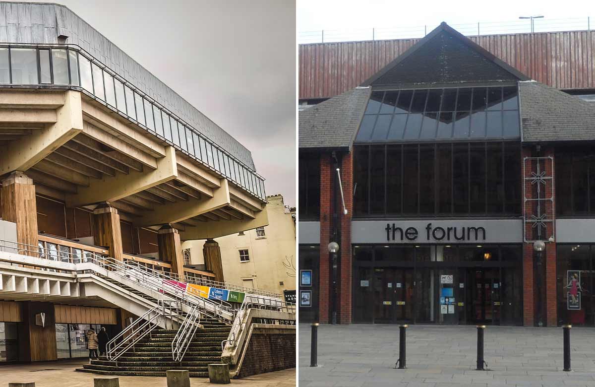 Preston's Guild Hall and the Forum Theatre in Barrow-in-Furness, the latest venues added to the Theatres Trust&rsquo;s Theatres at Risk register. Photos:Shutterstick/WikiCommons/Stevvvv4444