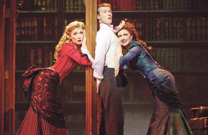 Strallen, Jeff Kready and Catherine Walker in A Gentleman’s Guide to Love and Murder at the Walter Kerr Theatre, New York, in 2015. Photo: Joan Marcus