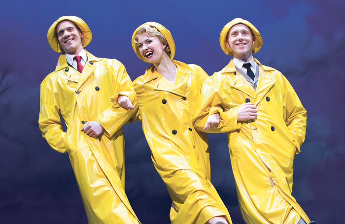 Adam Cooper, Strallen and Daniel Crossley in Singin’ in the Rain at the Palace Theatre, London, in 2012. Photo: Tristram Kenton